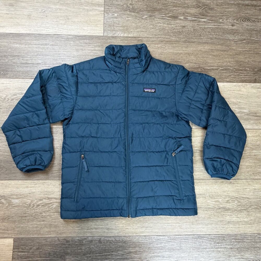 Patagonia Jacket Boys Size 10 Blue Down Puffer Insulated Winter Zip Coat